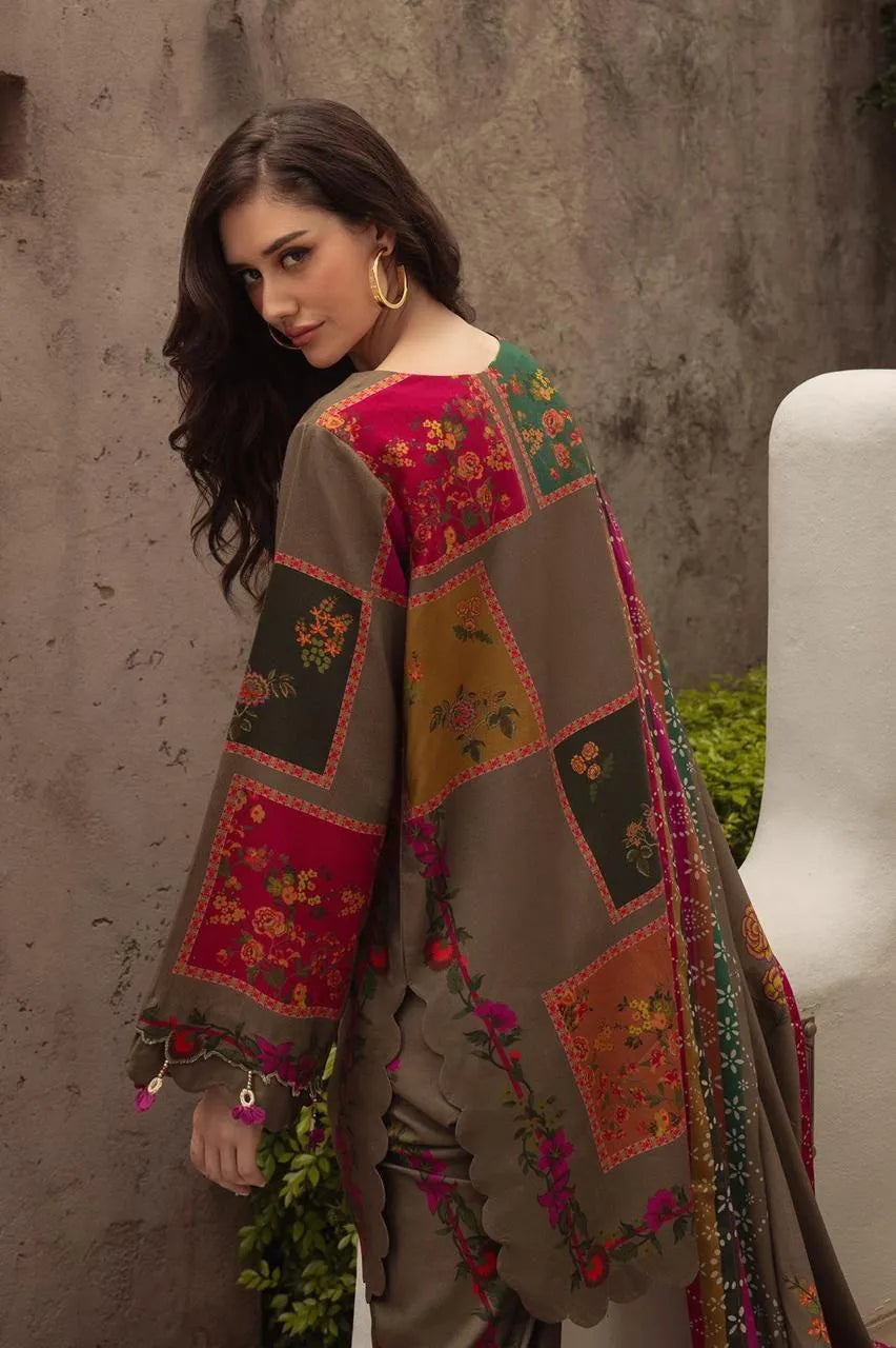 Brown Printed Lawn 3 Pcs Women Suit Set