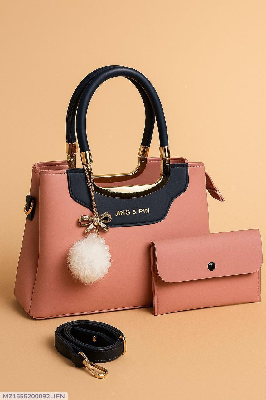 Chic 2-Piece Rexine Handbag Set Pink with Top Handle