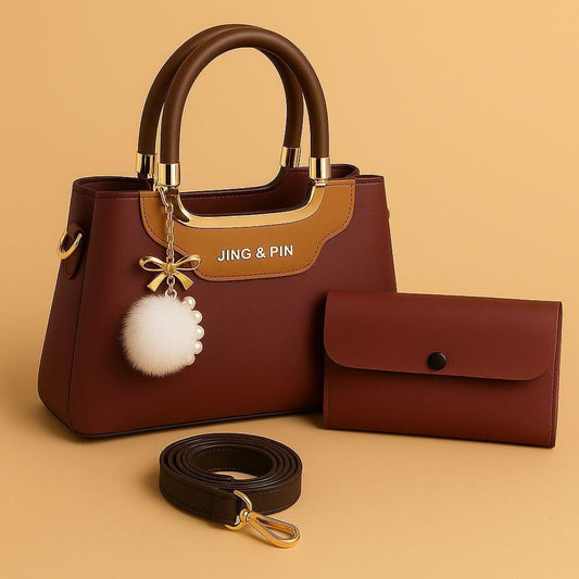 Chic 2-Piece Rexine Handbag Set Pink with Top Handle