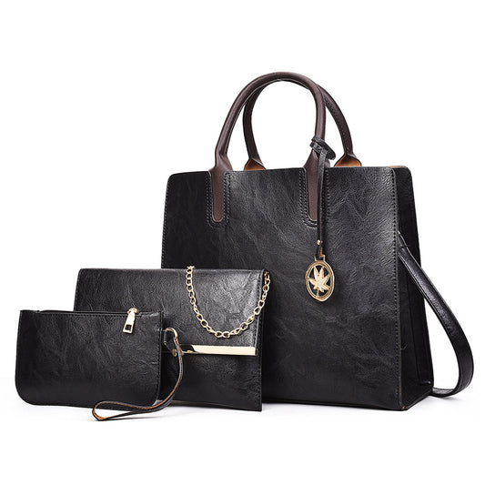 Women's Brown Leather Multi-Piece Bag Set